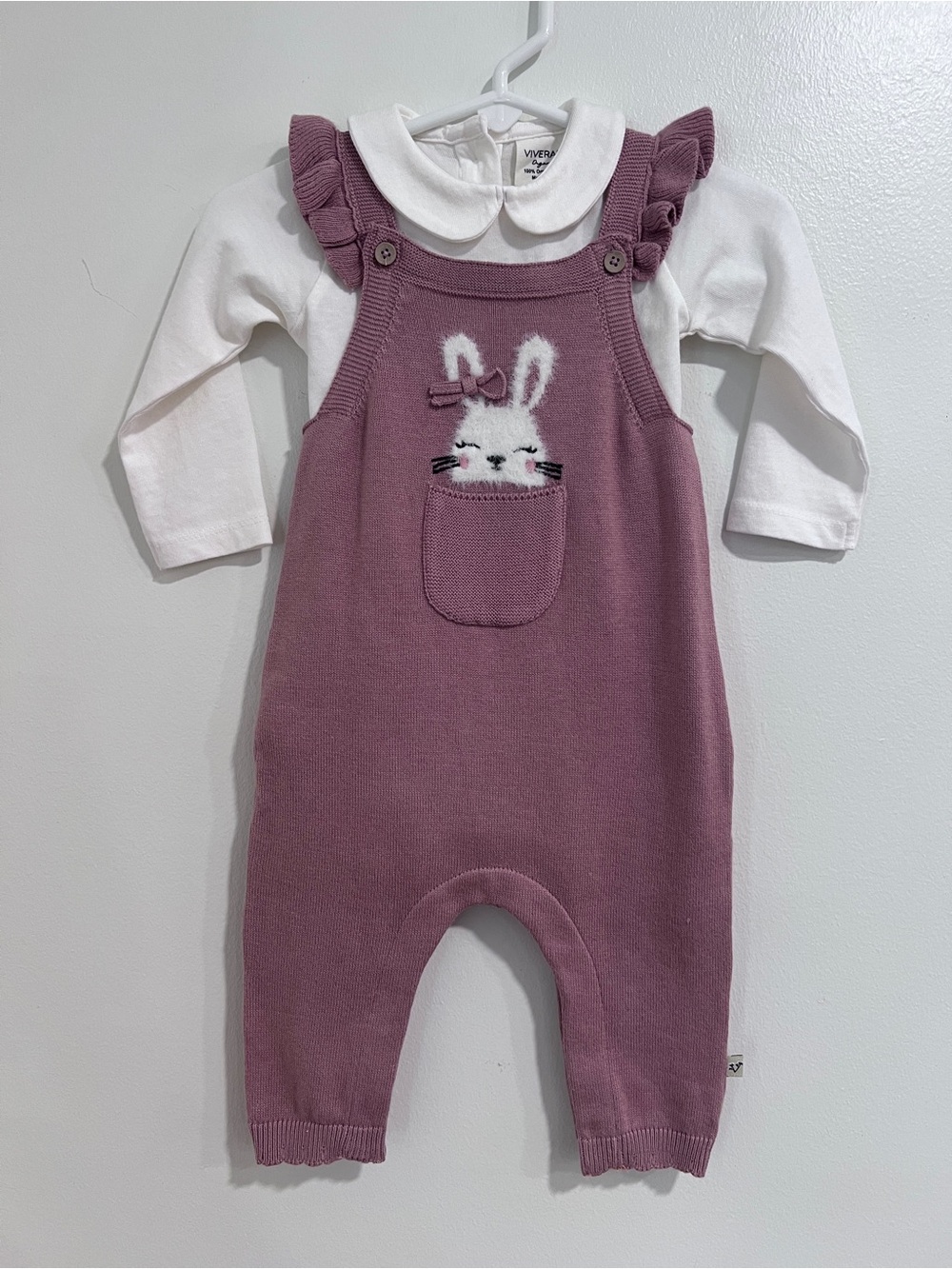 Organic cotton -Dusty Mauve Bunny Knit Romper Set with White Top